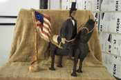 SOLD OUT: PATTERN~$15.00 PLUS $3.00 SHIPPING.
Abe Lincoln On Horse.  This pattern contains full instructions and color picture. 15" tall including Abe astride horses back.